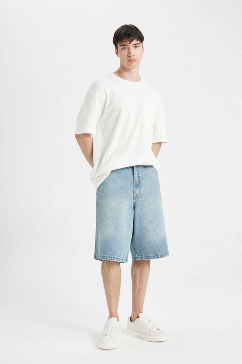 MAN Light Blue Baggy Fit Denim Bermuda Shorts