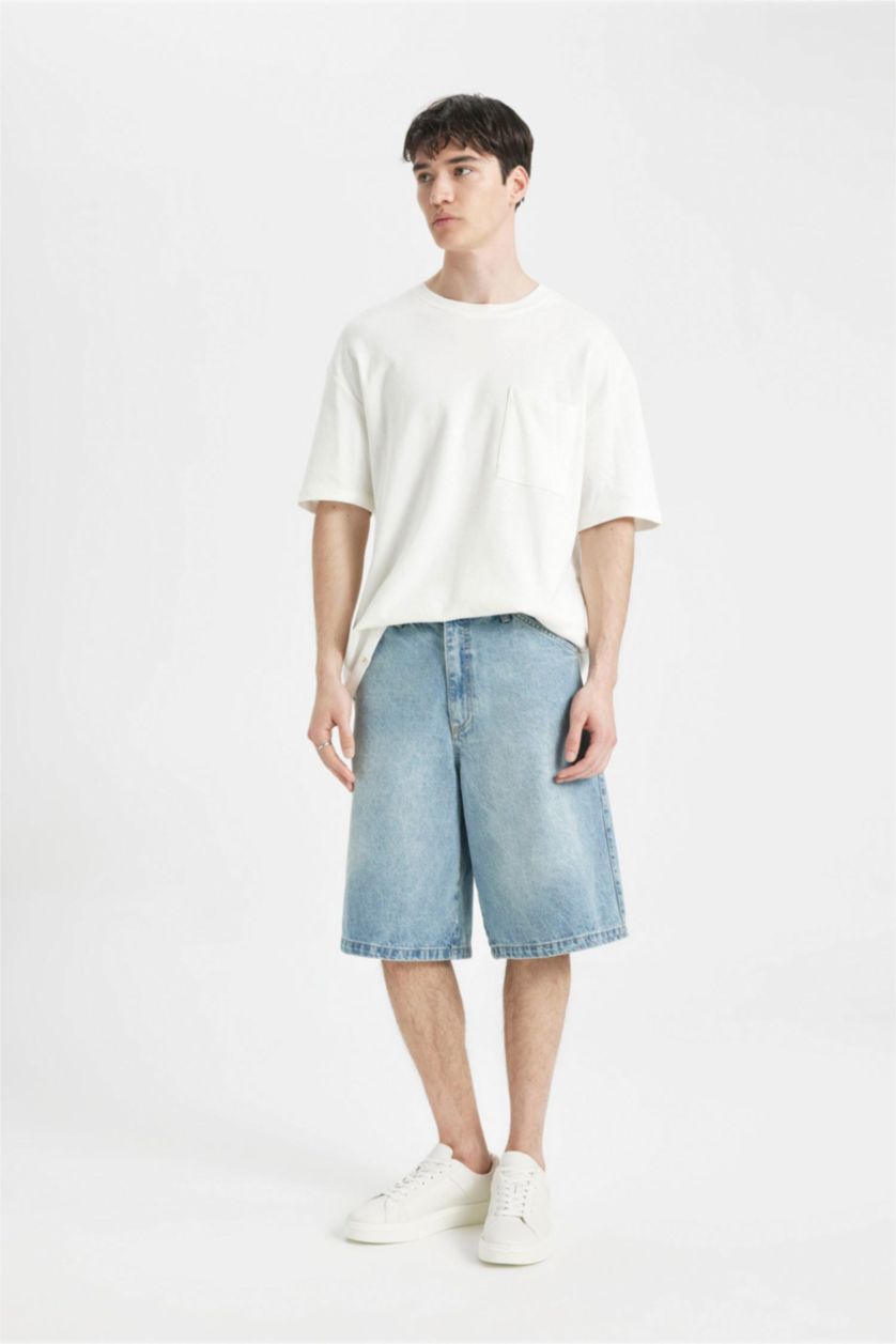 MAN Light Blue Baggy Fit Denim Bermuda Shorts