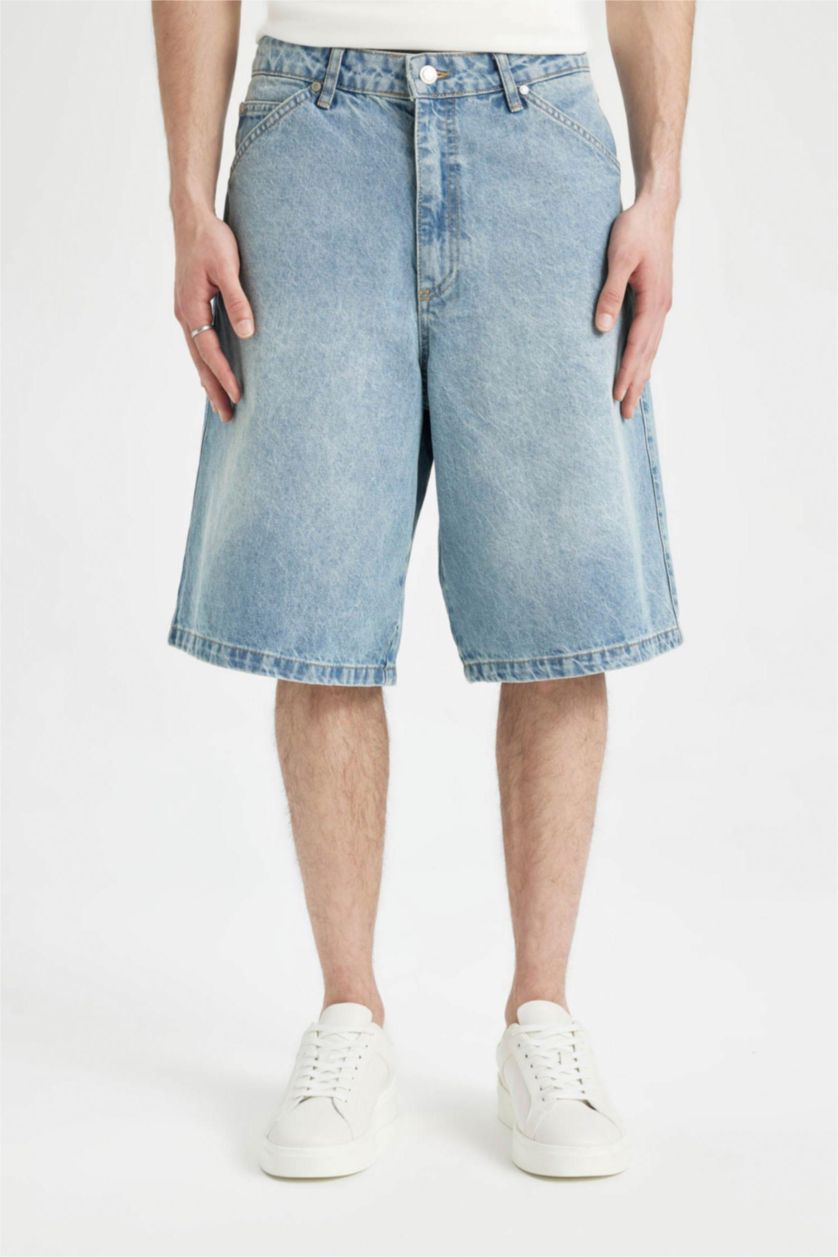 MAN Light Blue Baggy Fit Denim Bermuda Shorts