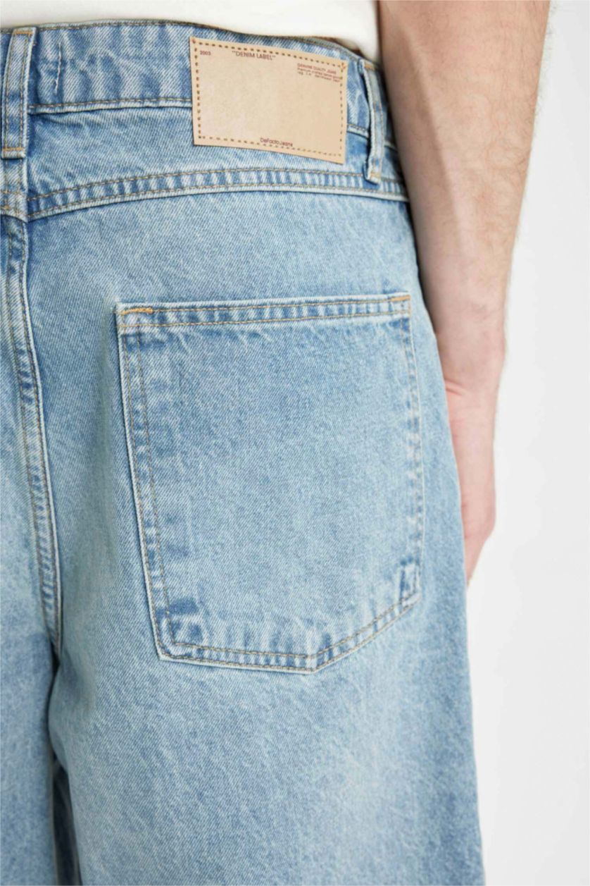 MAN Light Blue Baggy Fit Denim Bermuda Shorts