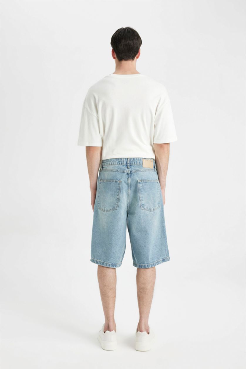 MAN Light Blue Baggy Fit Denim Bermuda Shorts