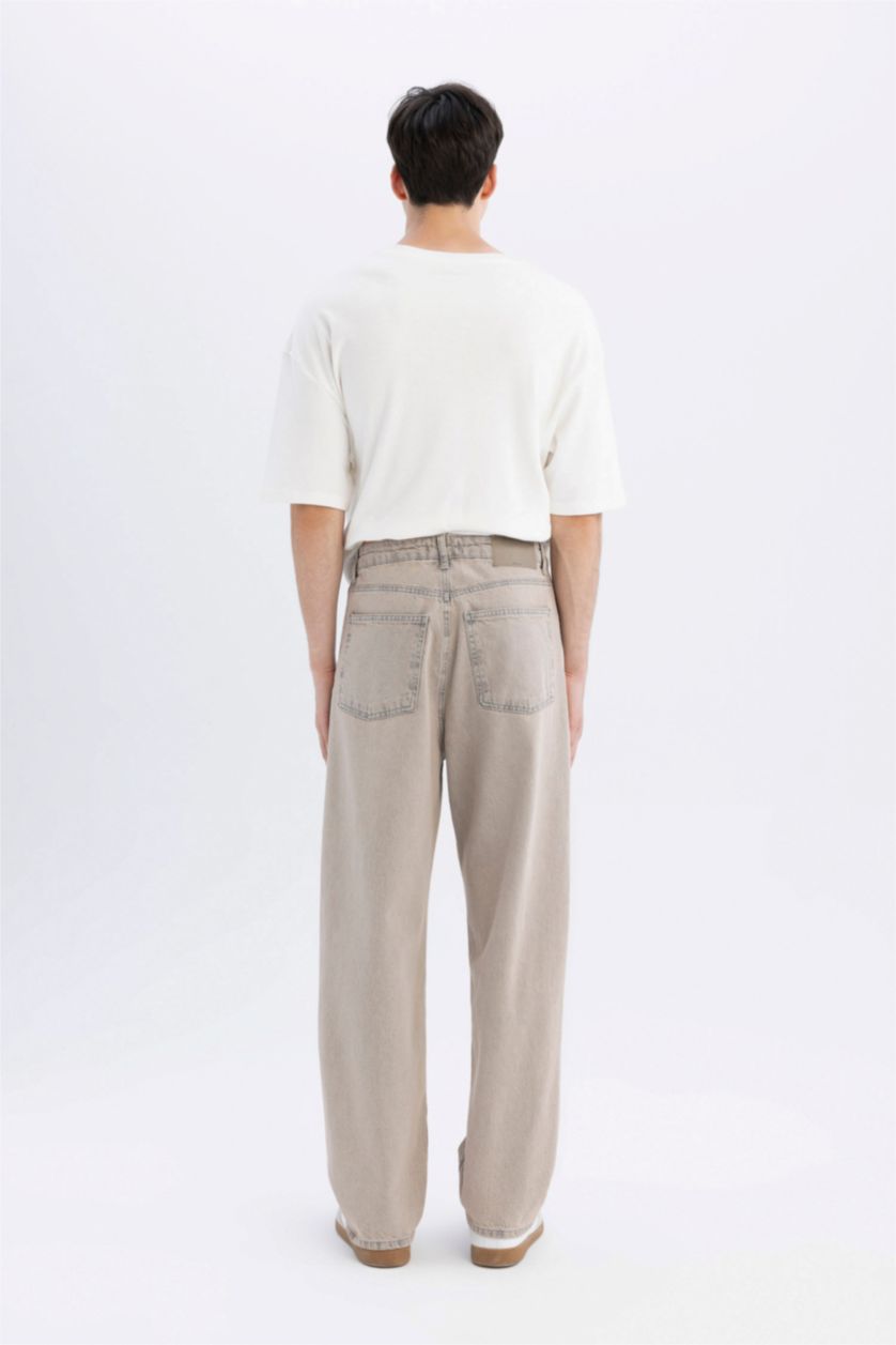 Erkek Gri %100 Pamuk Baggy Fit Geniş Kalıp Normal Bel Geniş Paça Jean Pantolon