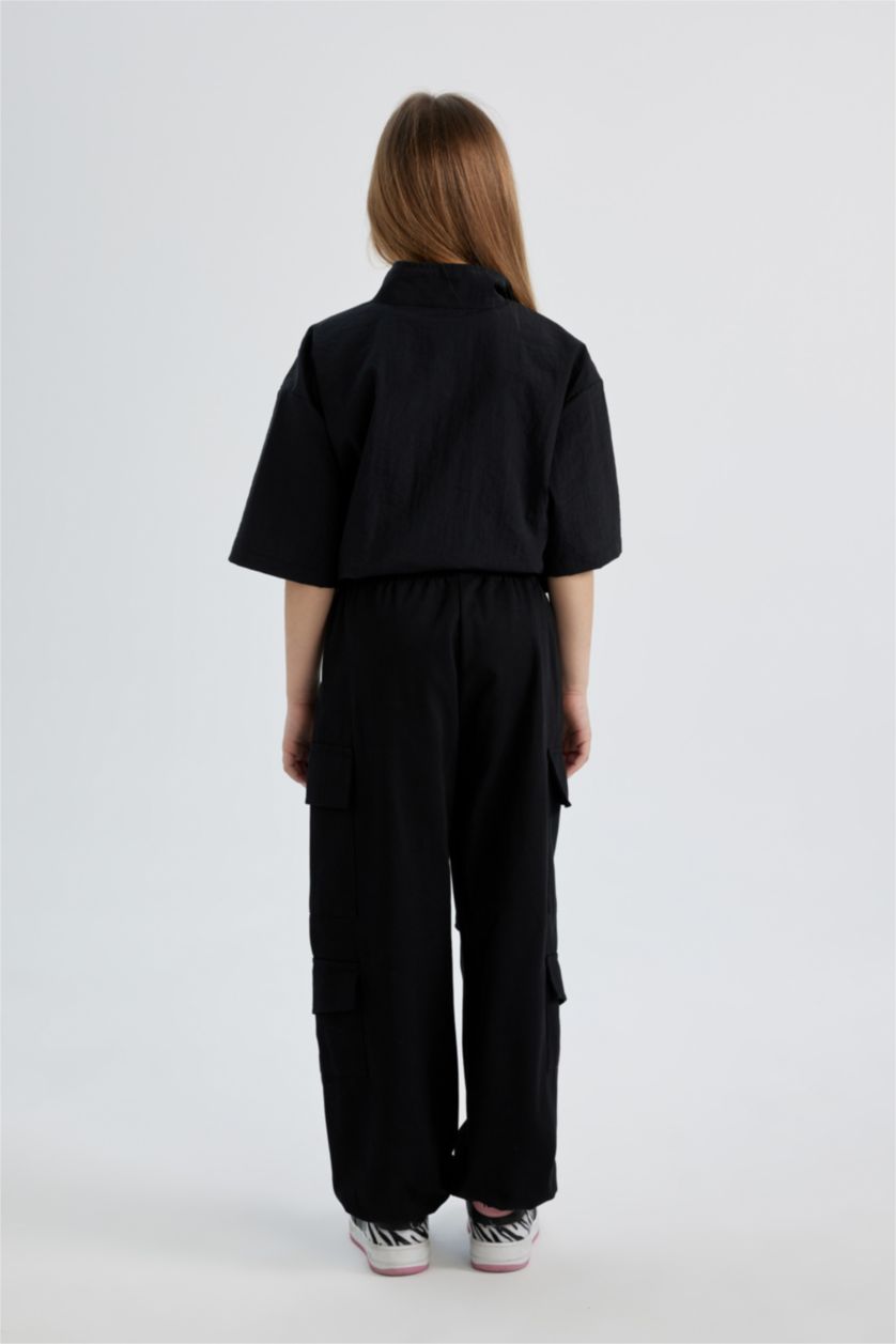 بنات أسود بنطلون كارجو قطن بناتي