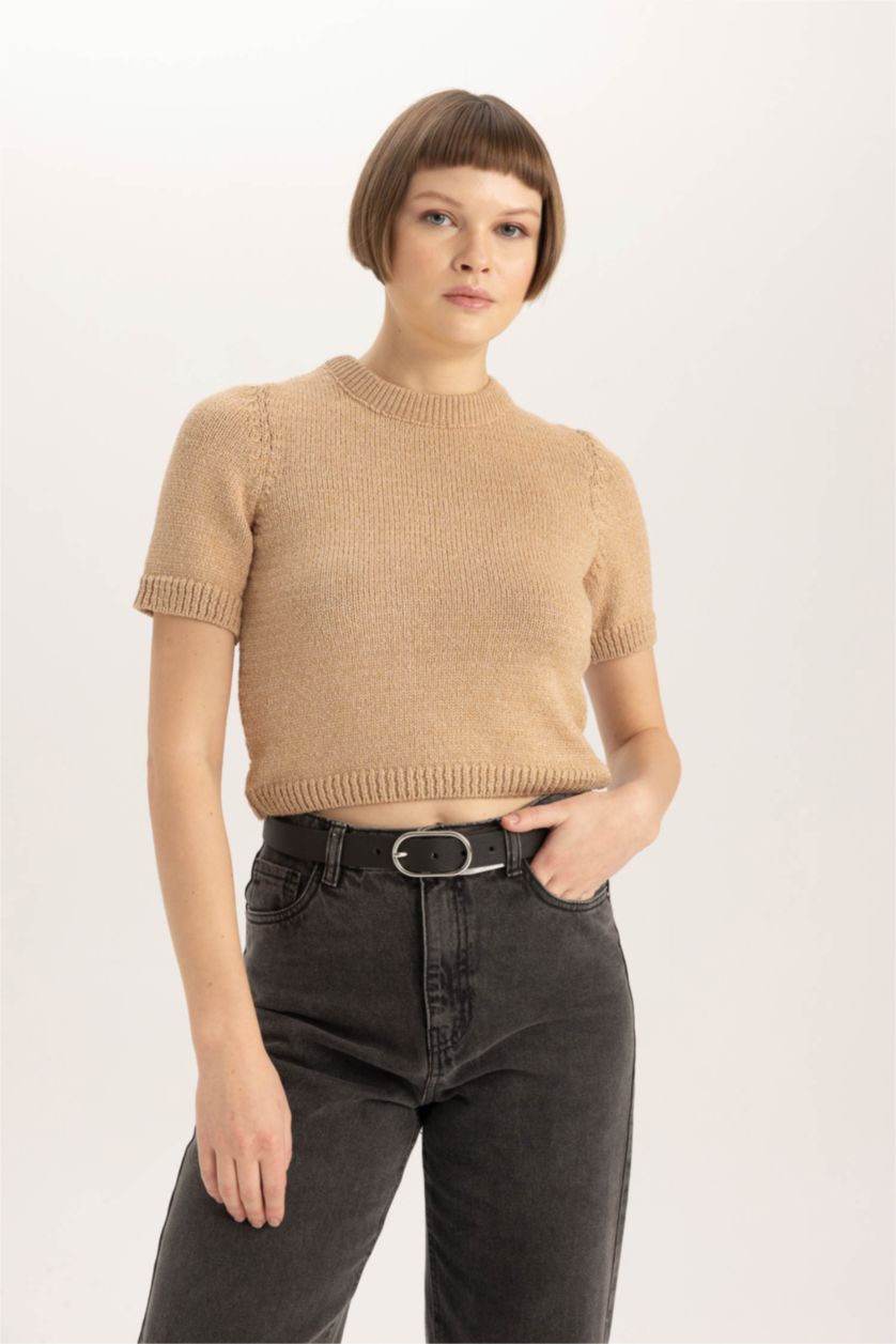 حريمي بيج بلوفر تريكو سليم فيت برقبة مستديرة