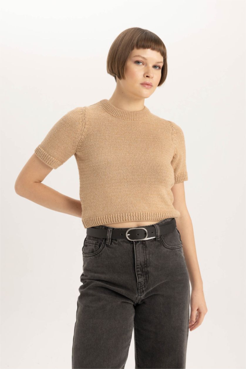 حريمي بيج بلوفر تريكو سليم فيت برقبة مستديرة