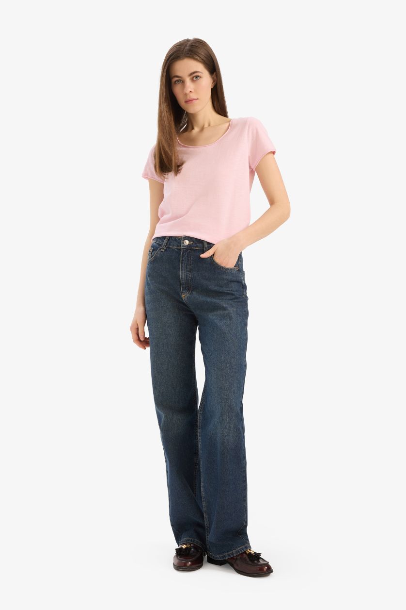 Kadın Açık Pembe %100 Pamuk Basıc Tişört