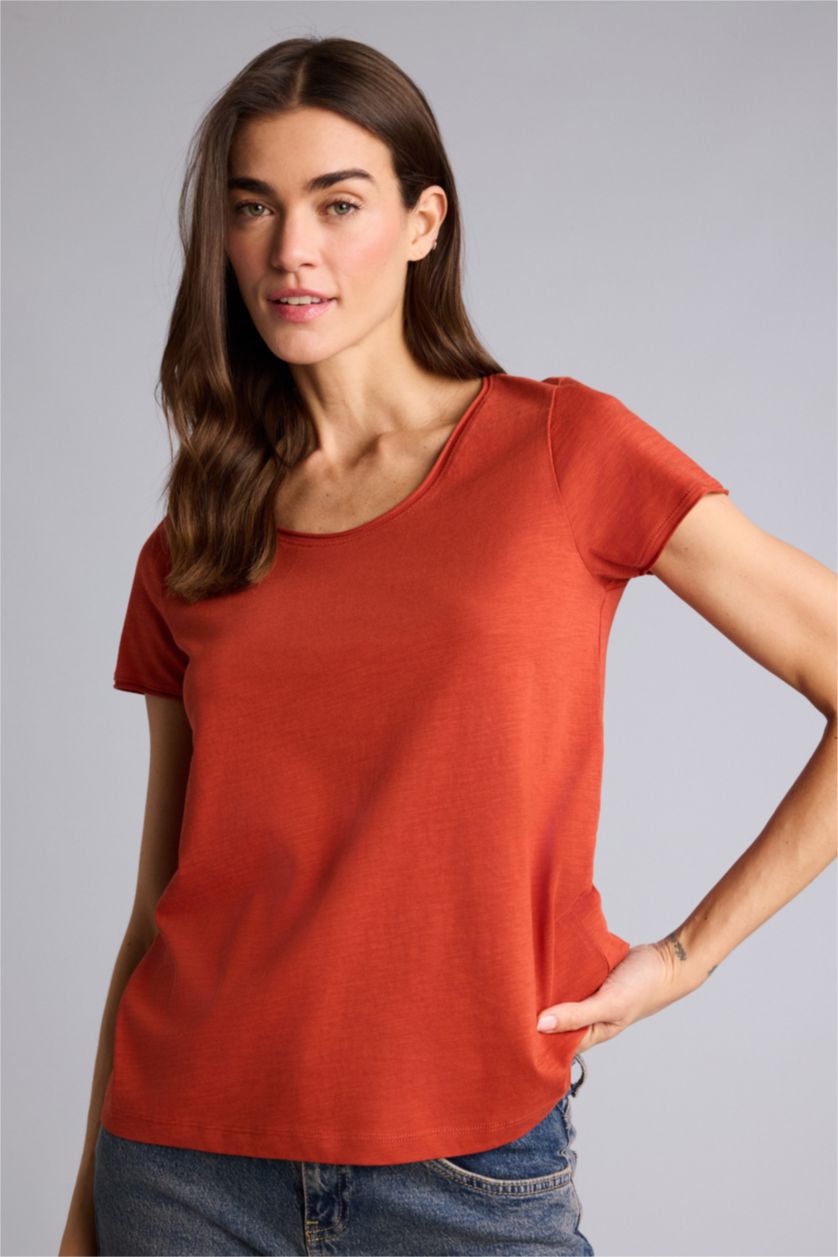 Әйелдерге Қою Қызғылт Сары Woman Short Sleeve T-Shirt