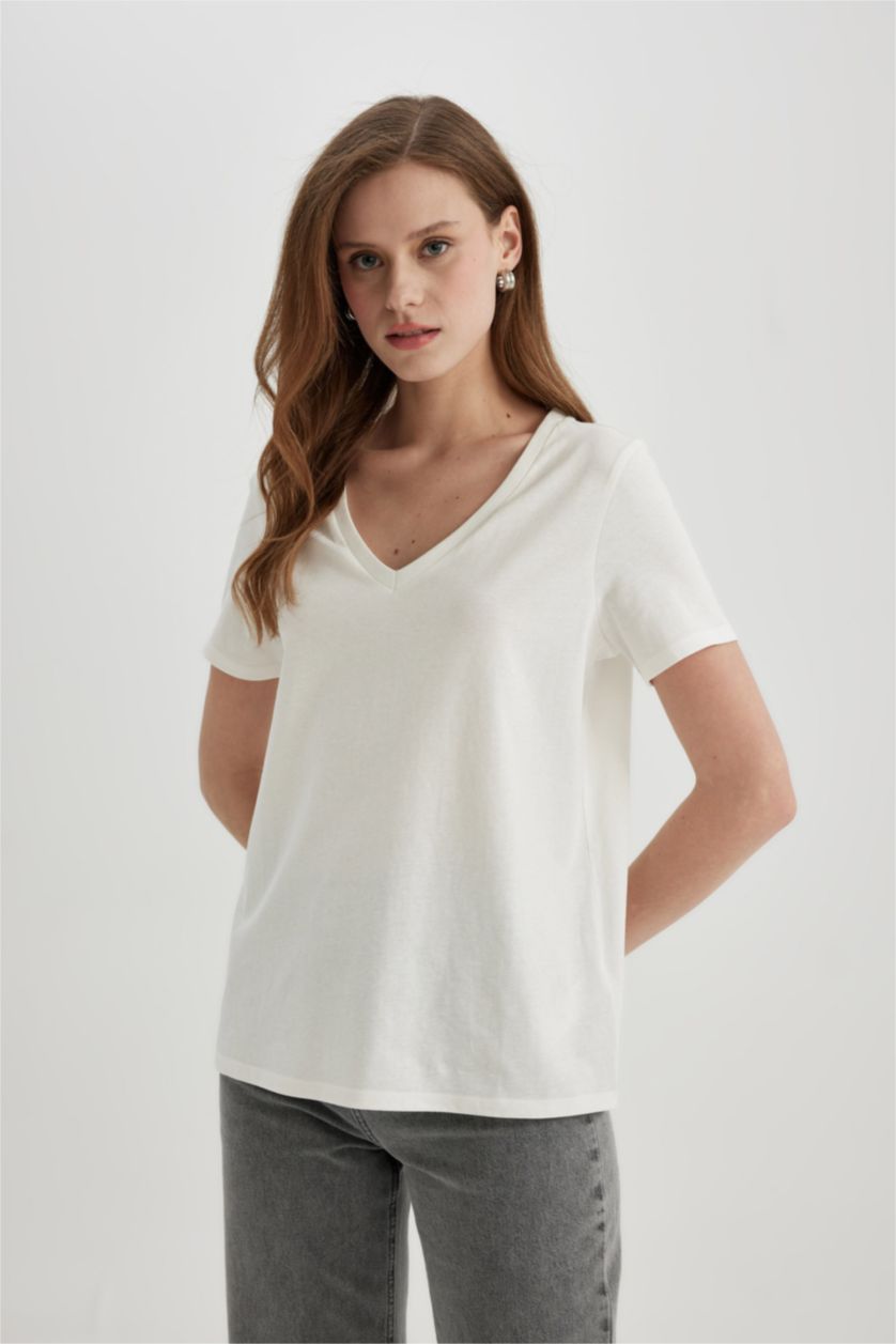 WOMAN Ecru Regular Fit Short Sleeve T-Shirt
