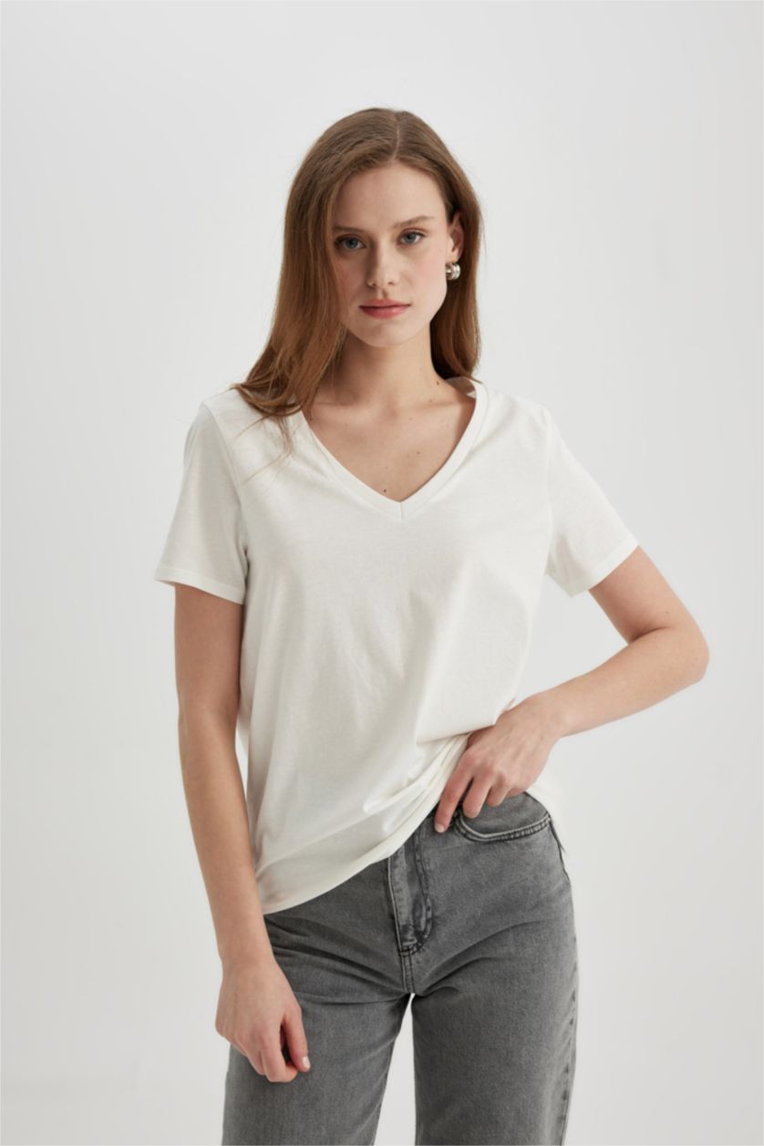 WOMAN Ecru Regular Fit Short Sleeve T-Shirt