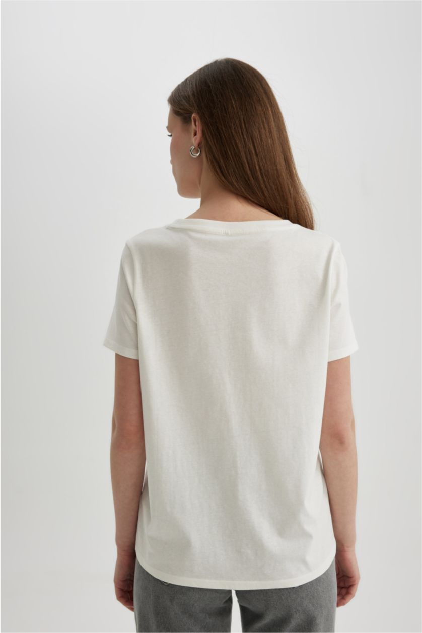 WOMAN Ecru Regular Fit Short Sleeve T-Shirt