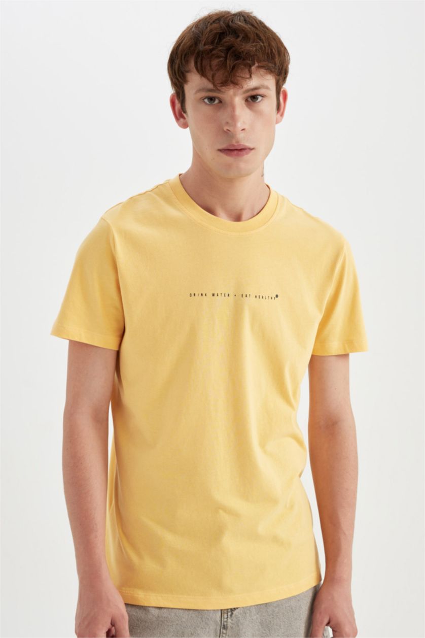رجال أصفر تيشيرت نص ردن سليم فيت بياخة مستديرة