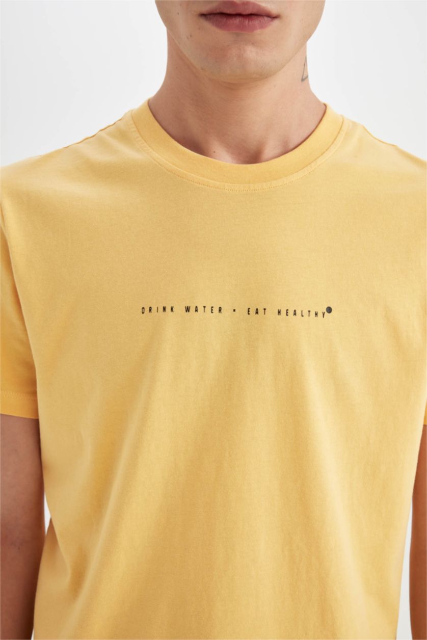 رجال أصفر تيشيرت نص ردن سليم فيت بياخة مستديرة