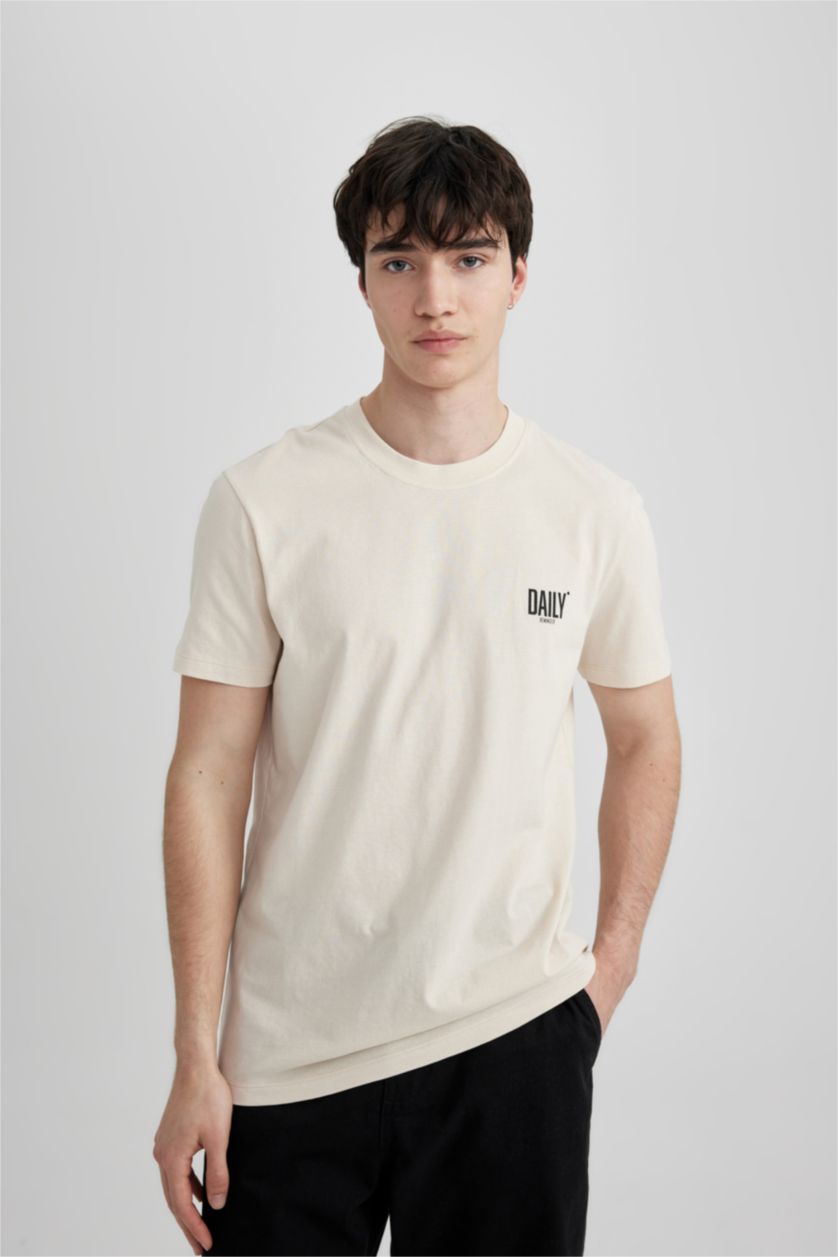 MAN Sand Slim Fit Crew Neck Printed Short Sleeve T-Shirt