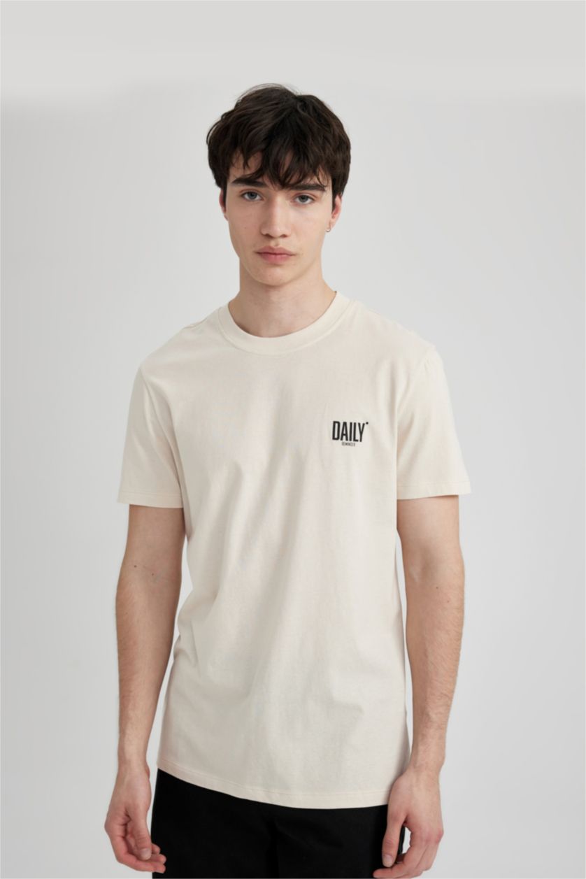 MAN Sand Slim Fit Crew Neck Printed Short Sleeve T-Shirt
