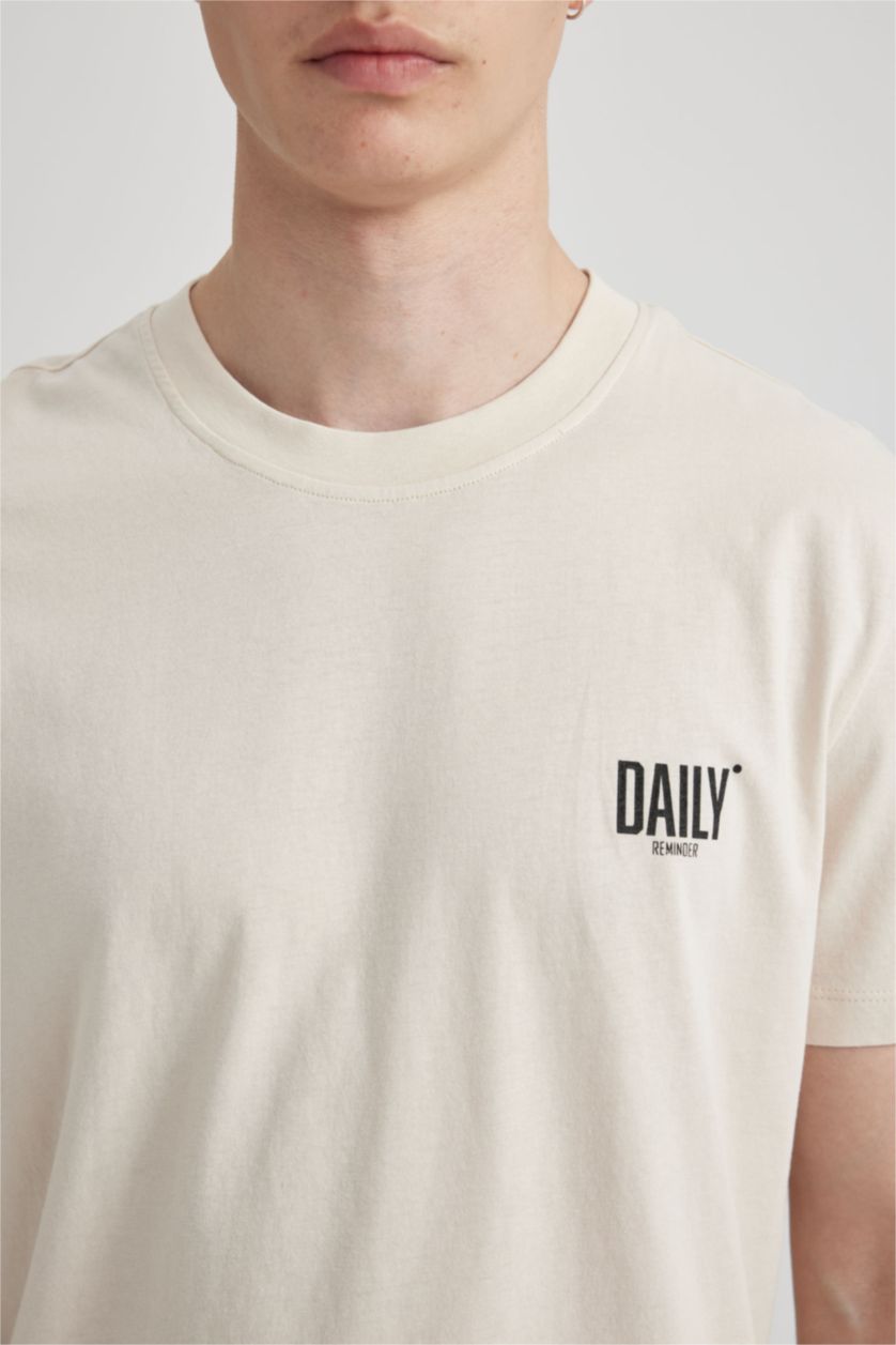 MAN Sand Slim Fit Crew Neck Printed Short Sleeve T-Shirt