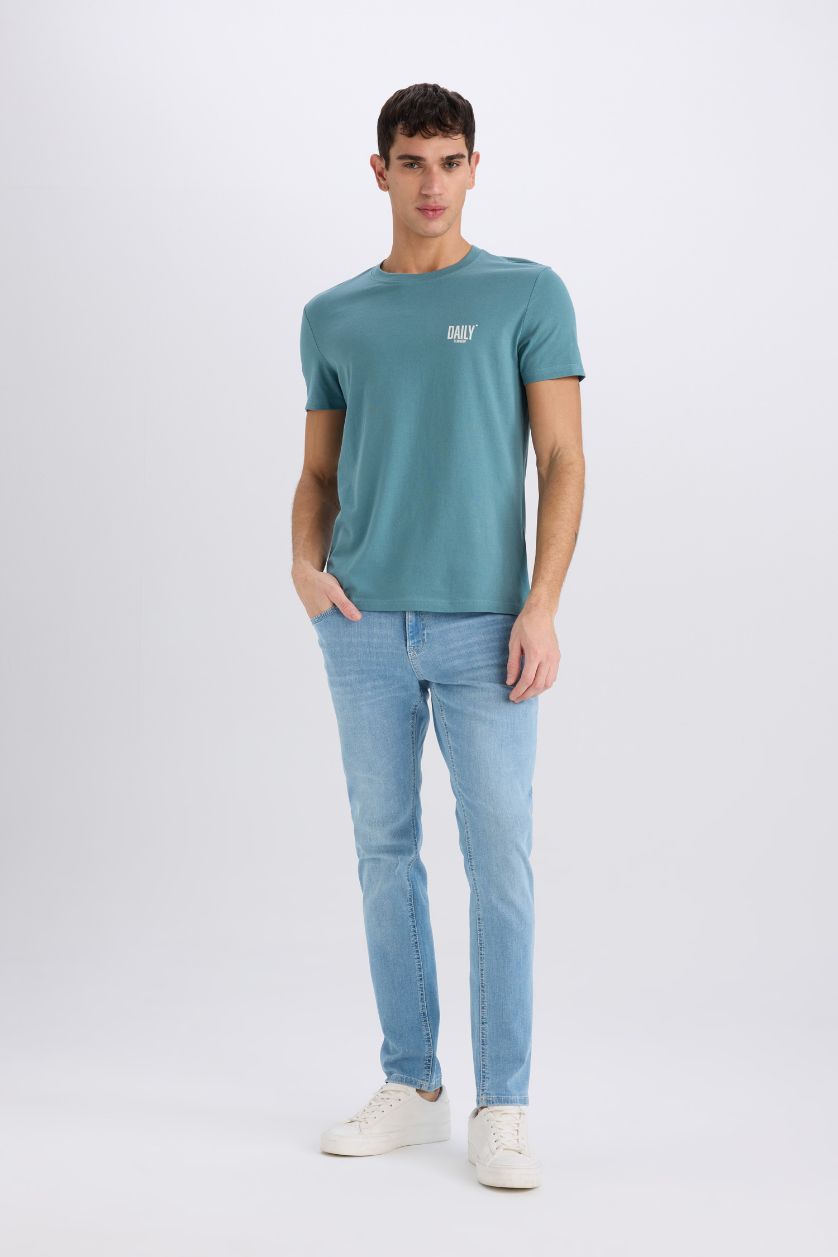 MAN Green Slim Fit Crew Neck Printed Short Sleeve T-Shirt