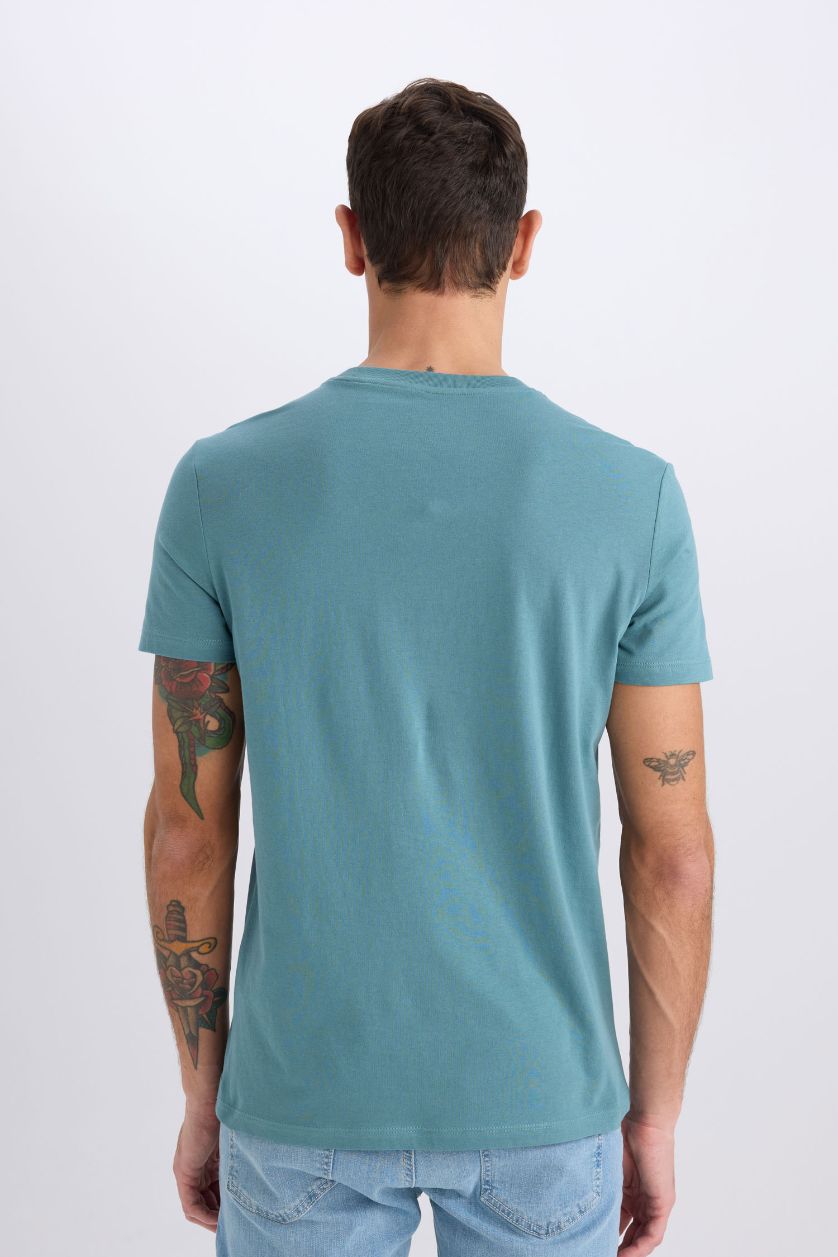 MAN Green Slim Fit Crew Neck Printed Short Sleeve T-Shirt