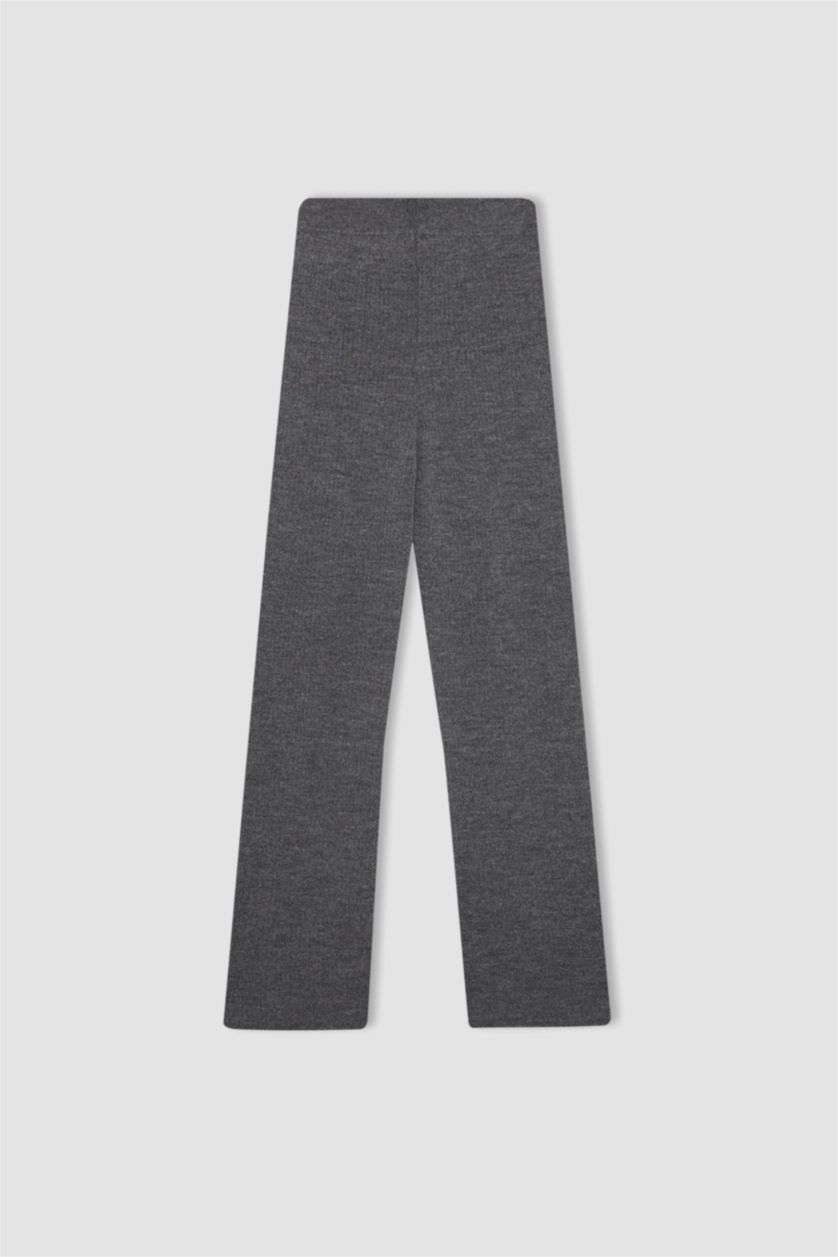 FEMME Gris Pantalon Droit en Tricot