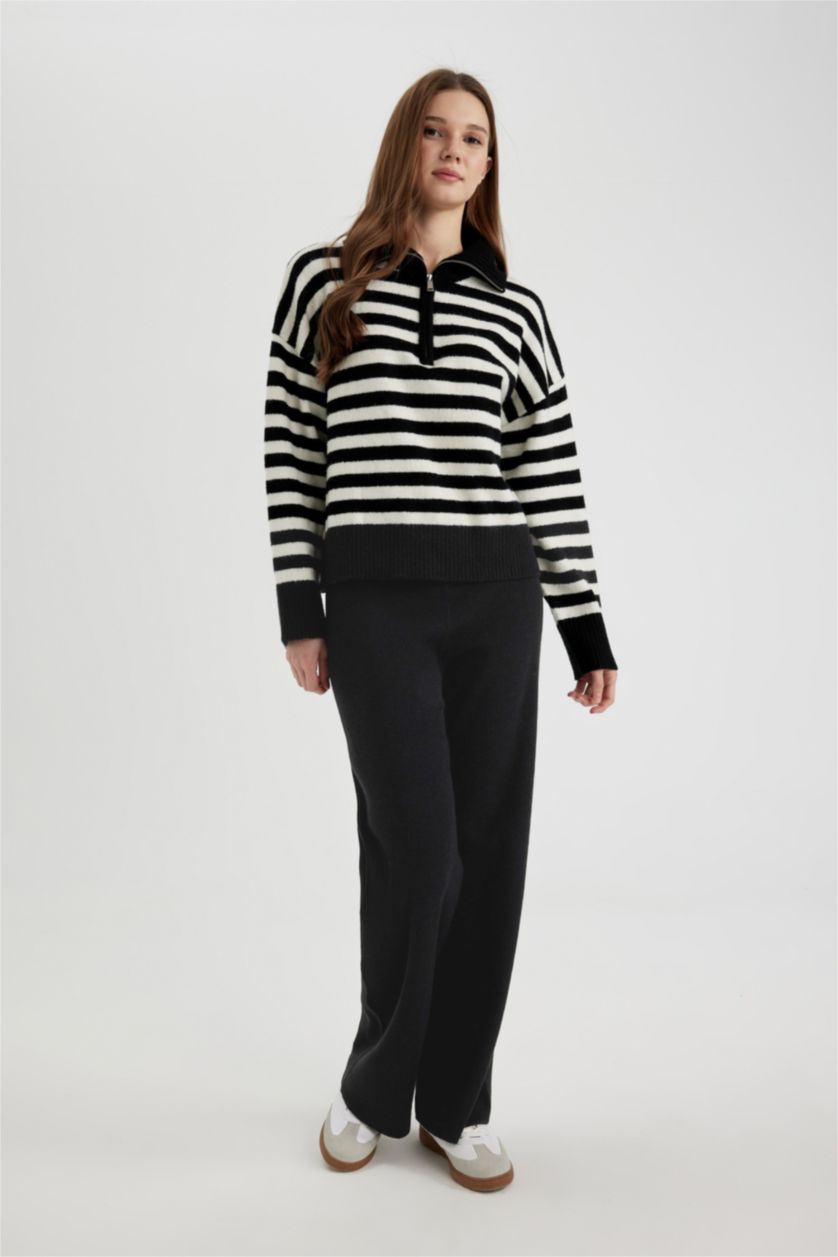 FEMME Noir Pantalon Droit en Tricot