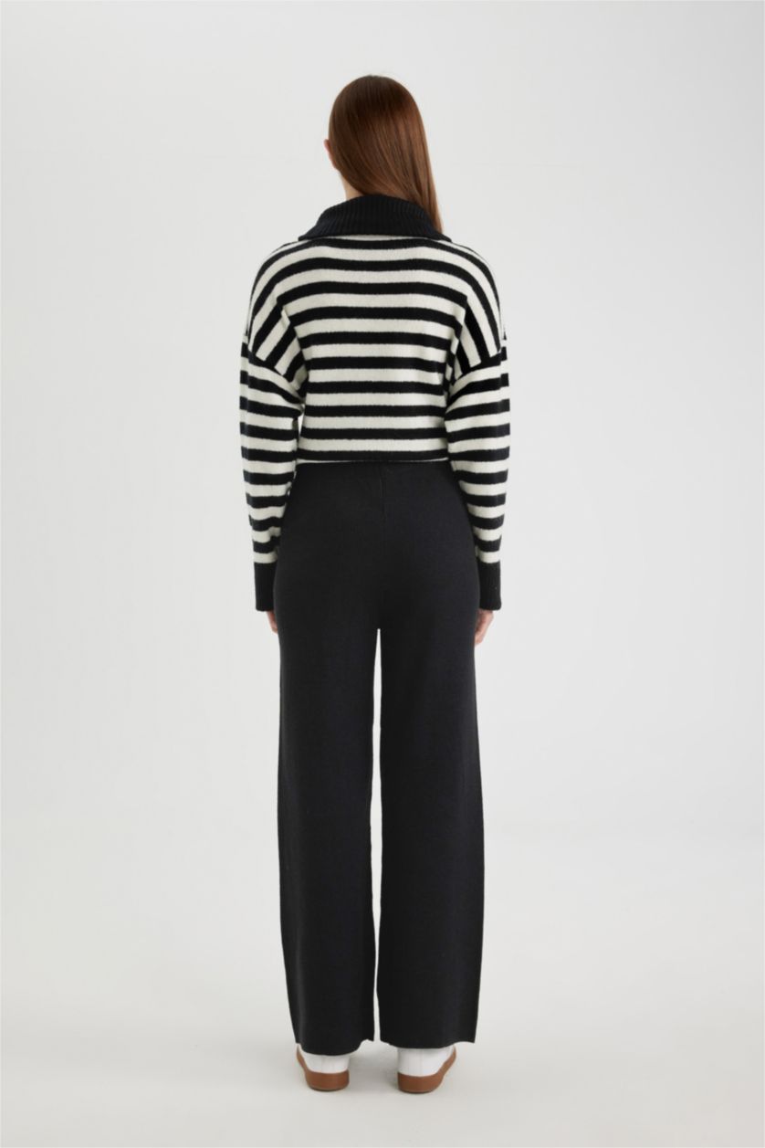 FEMME Noir Pantalon Droit en Tricot