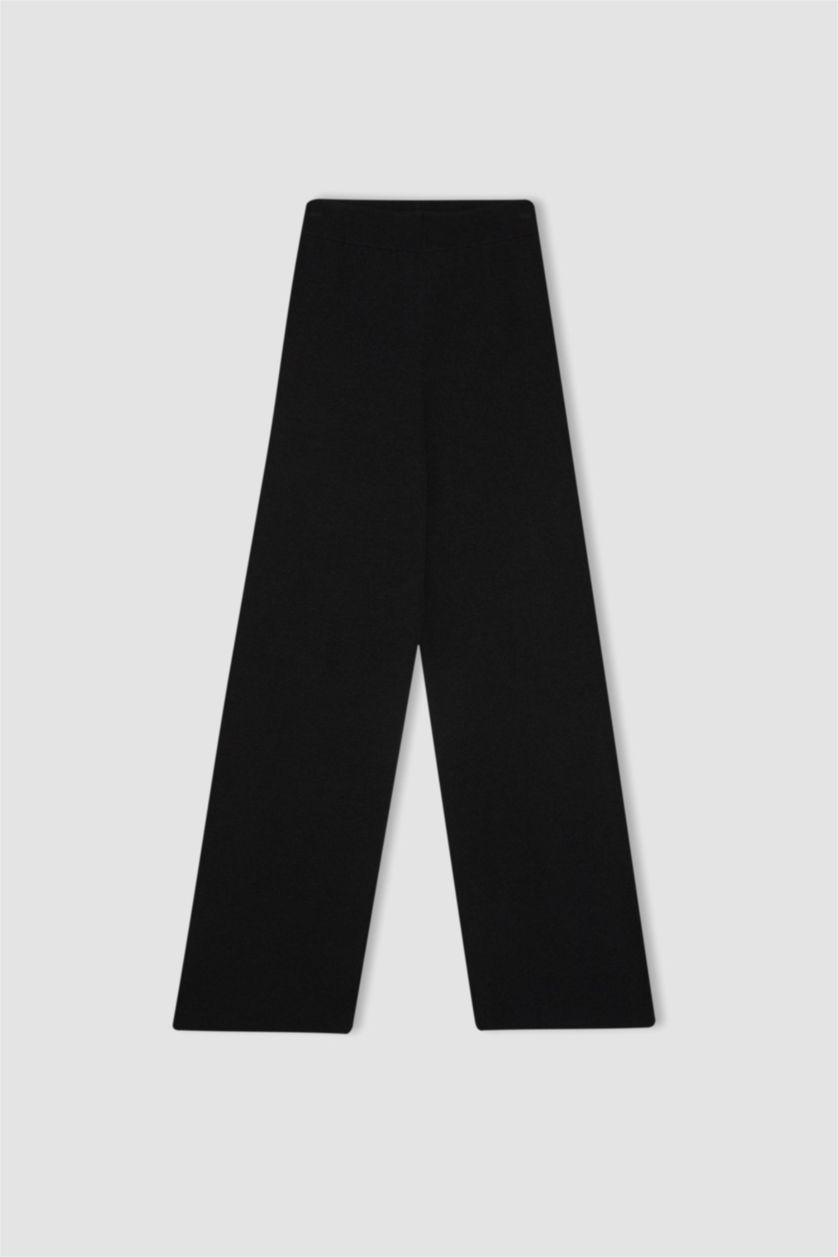 FEMME Noir Pantalon Droit en Tricot