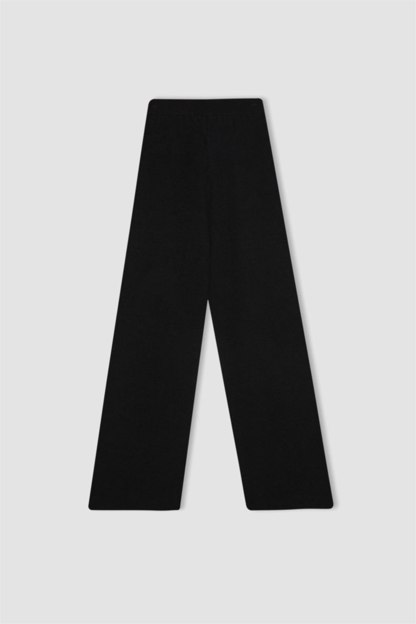 FEMME Noir Pantalon Droit en Tricot