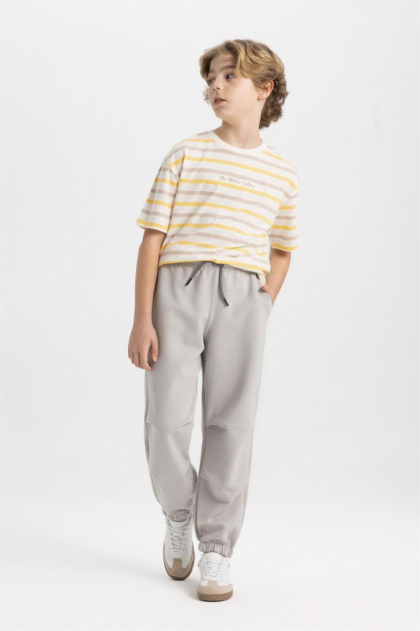Erkek Çocuk - Genç Erkek Açık Gri Erkek Çocuk Beli Paçası Lastikli Cepli Basic Düz Jogger Eşofman Altı