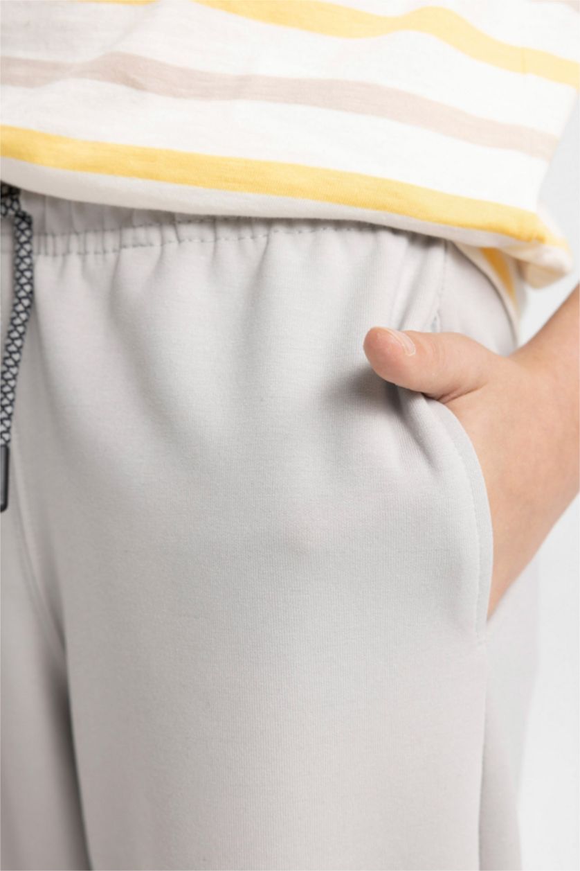 Erkek Çocuk - Genç Erkek Açık Gri Erkek Çocuk Beli Paçası Lastikli Cepli Basic Düz Jogger Eşofman Altı