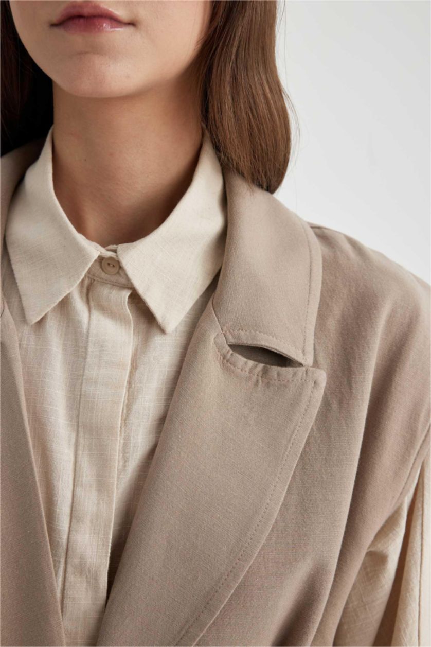 FEMME Beige Gilet Blazer Ceinturé en lin mélangé