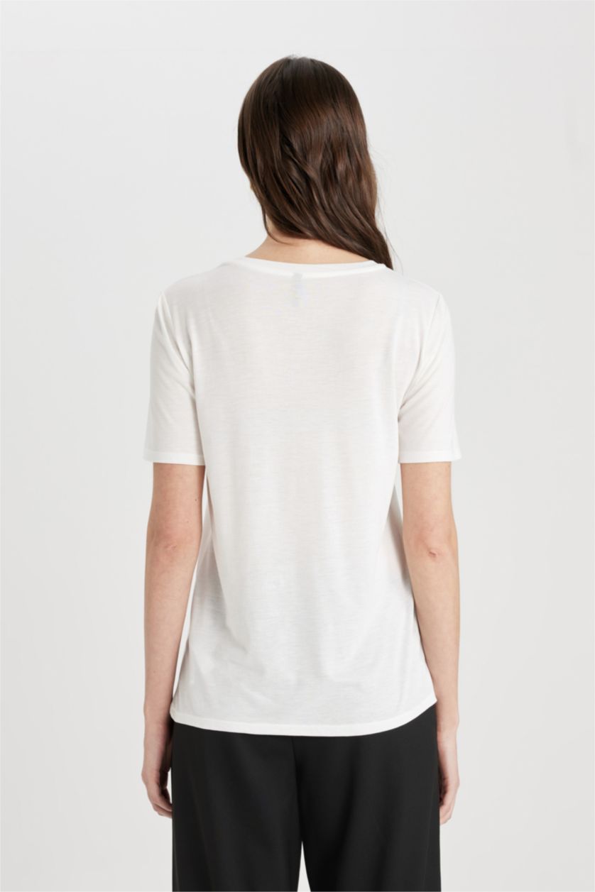 Women Ecru Regular Fit Short Sleeve T-Shirt