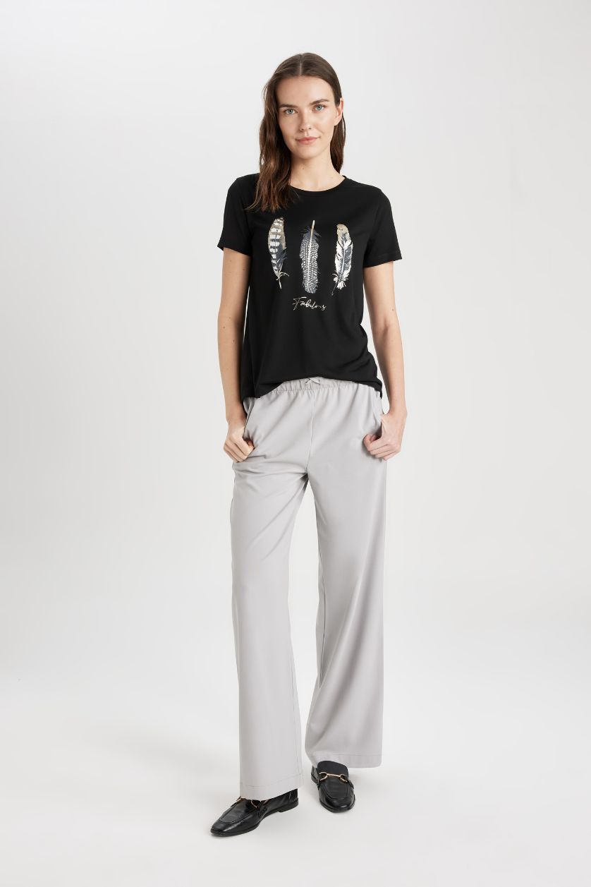 نساء أسود تيشيرت نص ردن قصة عادية بياخة مستديرة