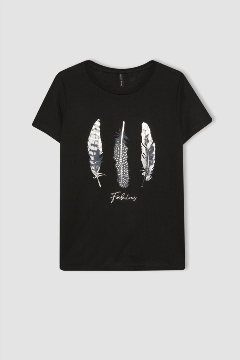 نساء أسود تيشيرت نص ردن قصة عادية بياخة مستديرة