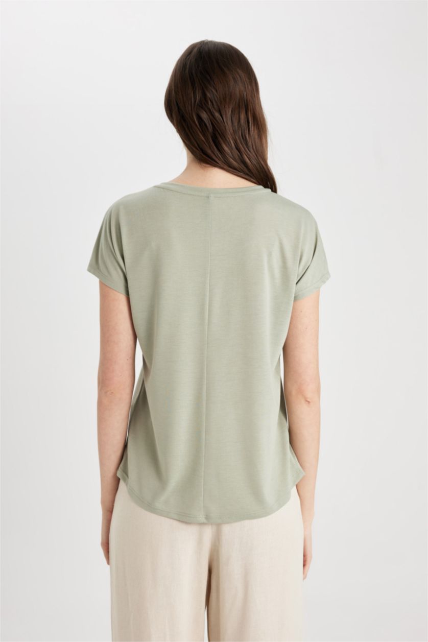 WOMAN Green Crew Neck Printed Short Sleeve T-Shirt