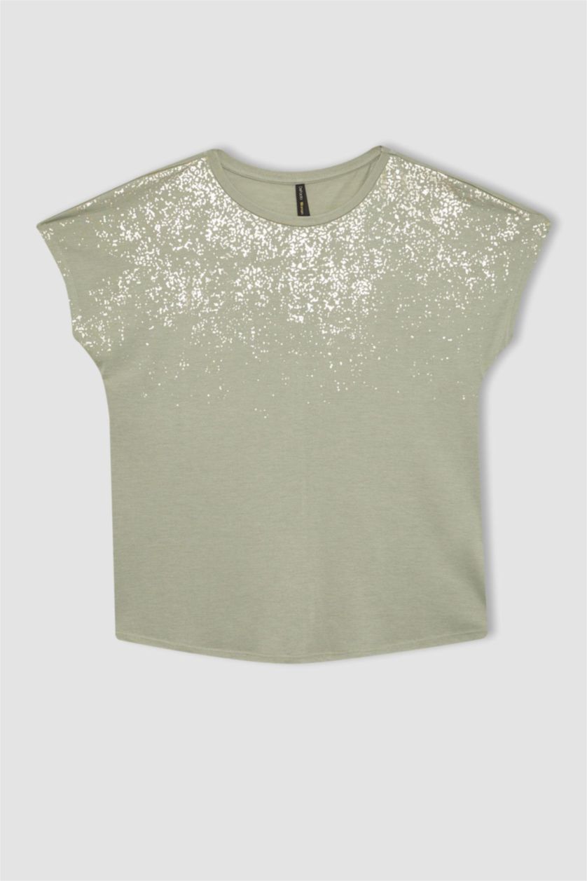 WOMAN Green Crew Neck Printed Short Sleeve T-Shirt