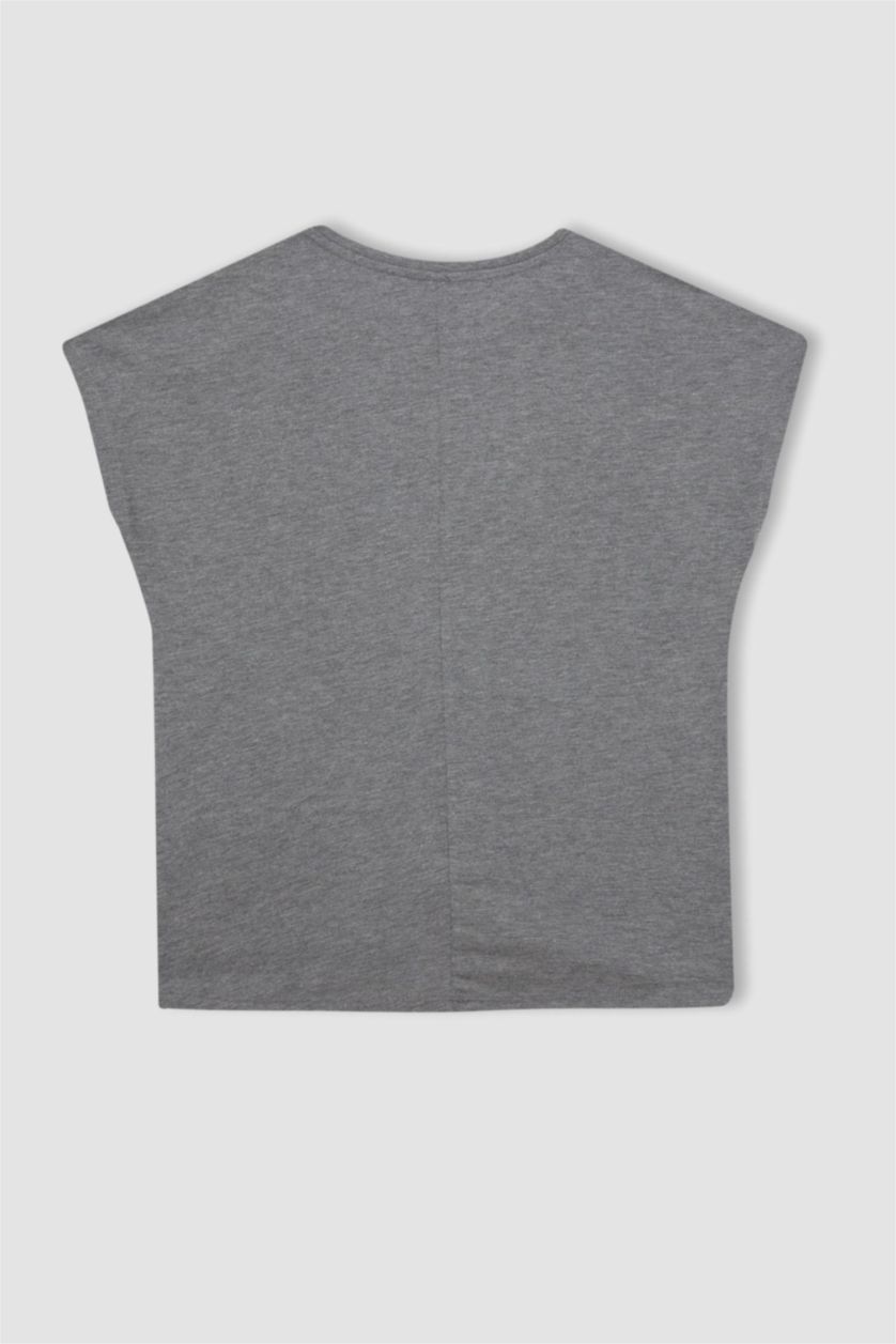 WOMAN Anthracite Melange Crew Neck Star Patterned Short Sleeve T-Shirt