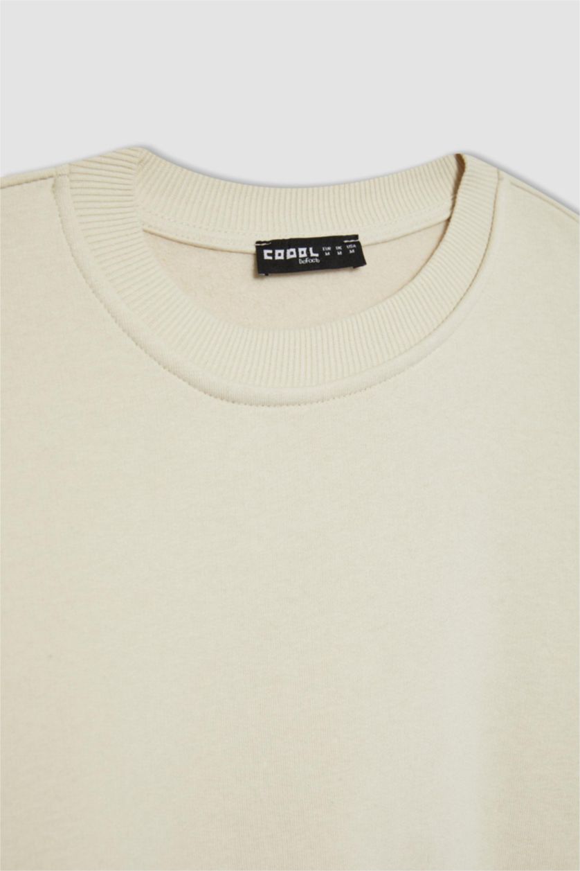 WOMAN Ecru Crew Neck Crop Basic Sweatshirt