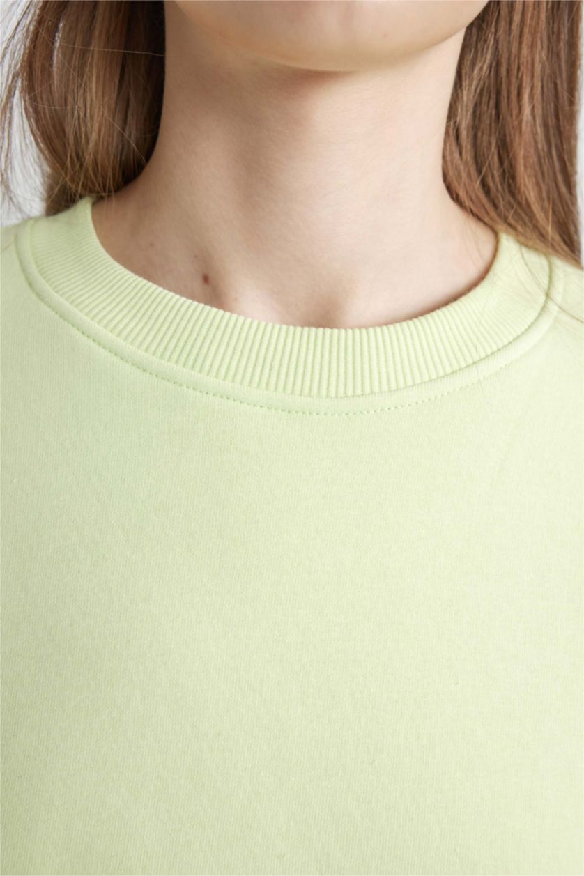 WOMAN Mint Crew Neck Crop Basic Sweatshirt