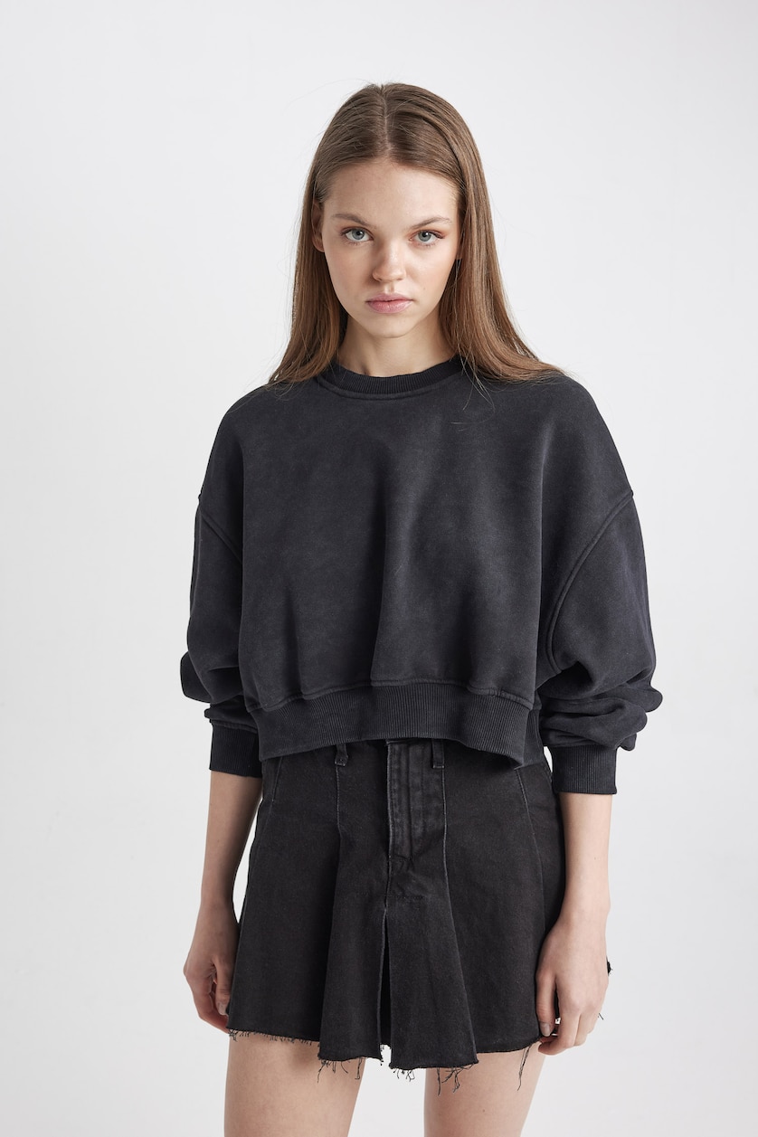 Kadın Antrasit Loose Fıt Kalın Kumaş Sweatshirt