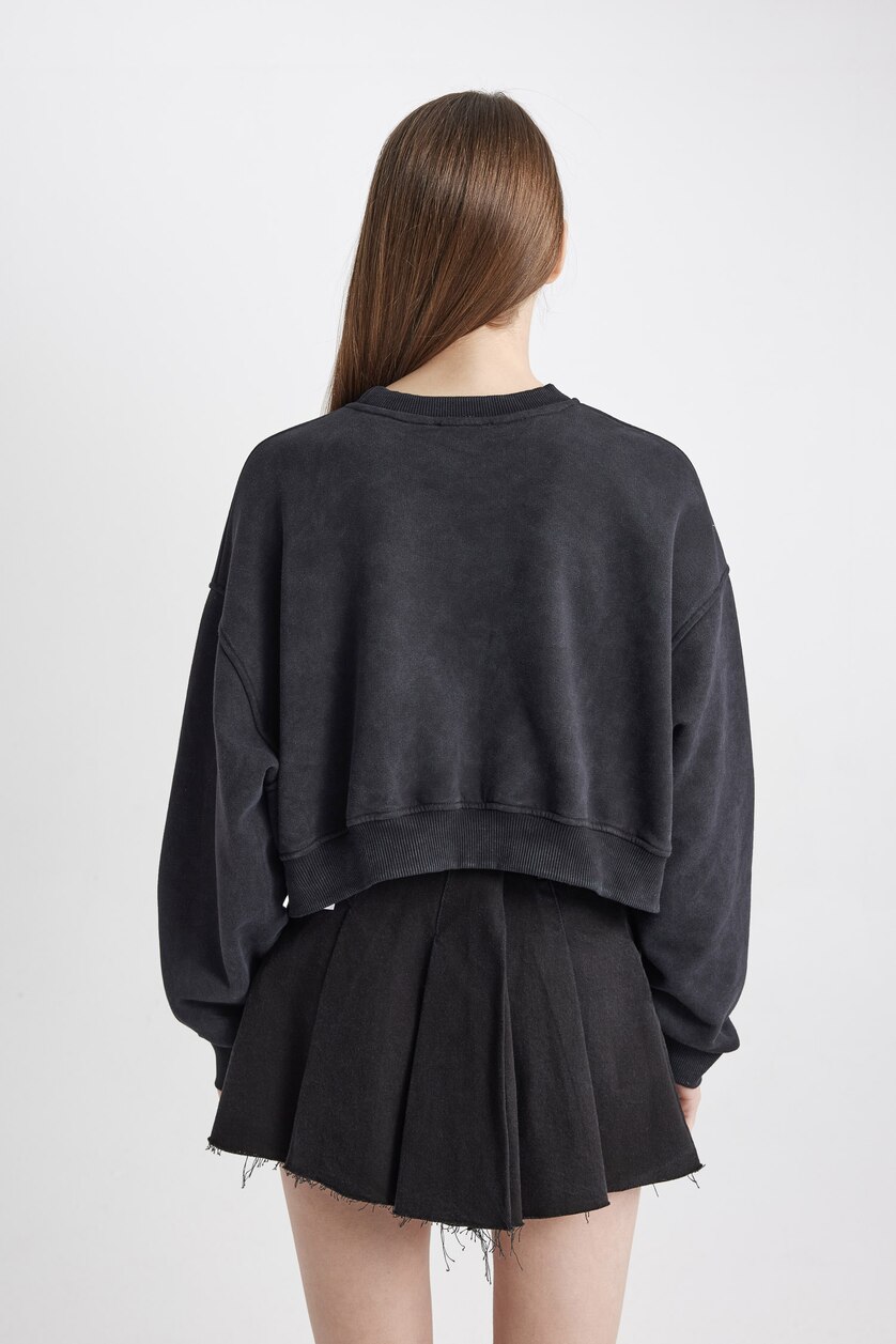 Kadın Antrasit Loose Fıt Kalın Kumaş Sweatshirt