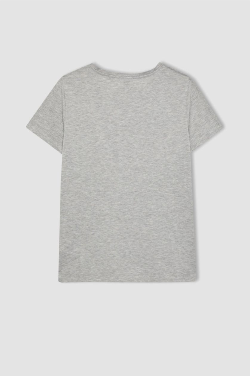 نساء ميلانج رمادي تيشيرت نص كم قصة عادية برسمة الفراشة