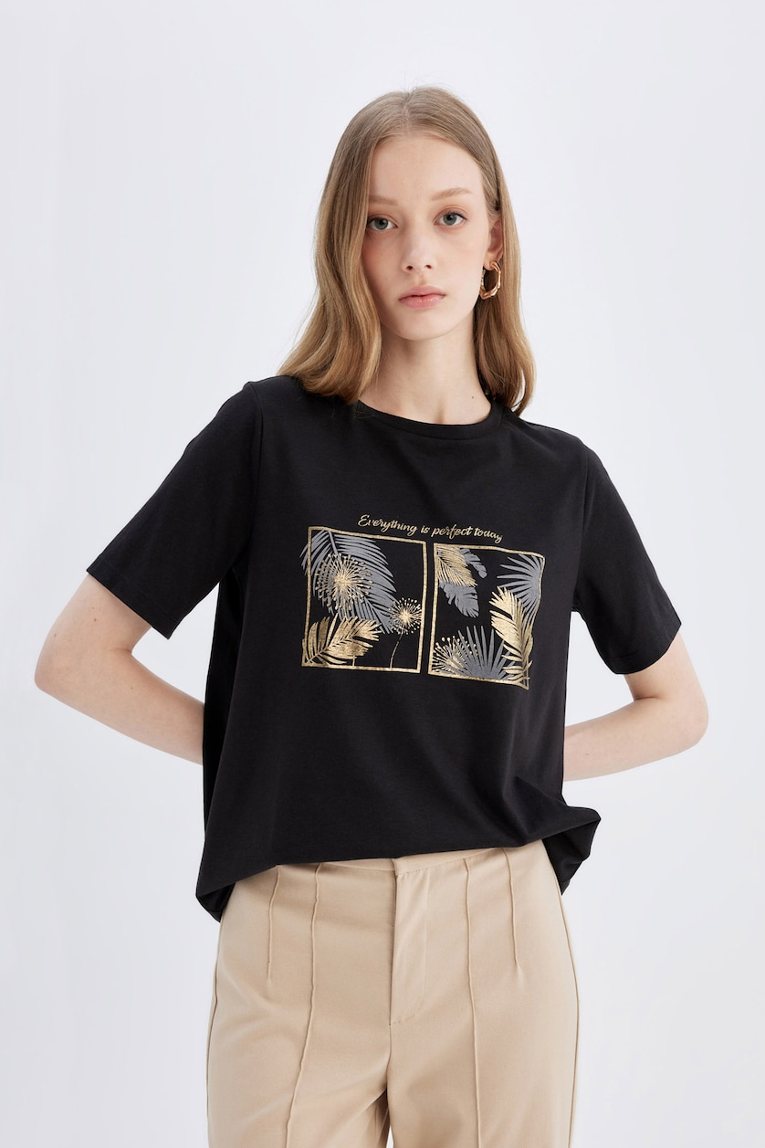 نساء أسود Regular Fit Short Sleeve T-Shirt
