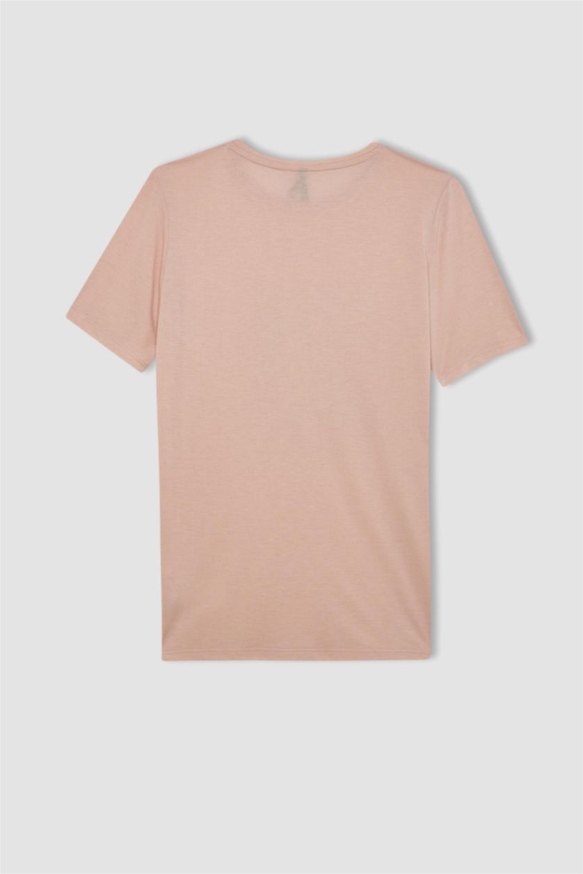 نساء وردي تيشيرت بنقشة الزهور نص كم قصة عادية برقبة مستديرة