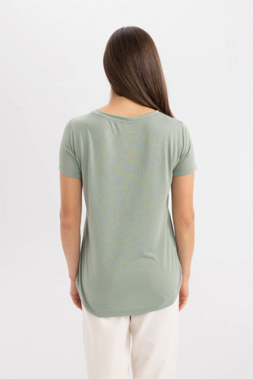 FEMME Vert Clair T-Shirt à Manches Courtes Col Ras Du Cou