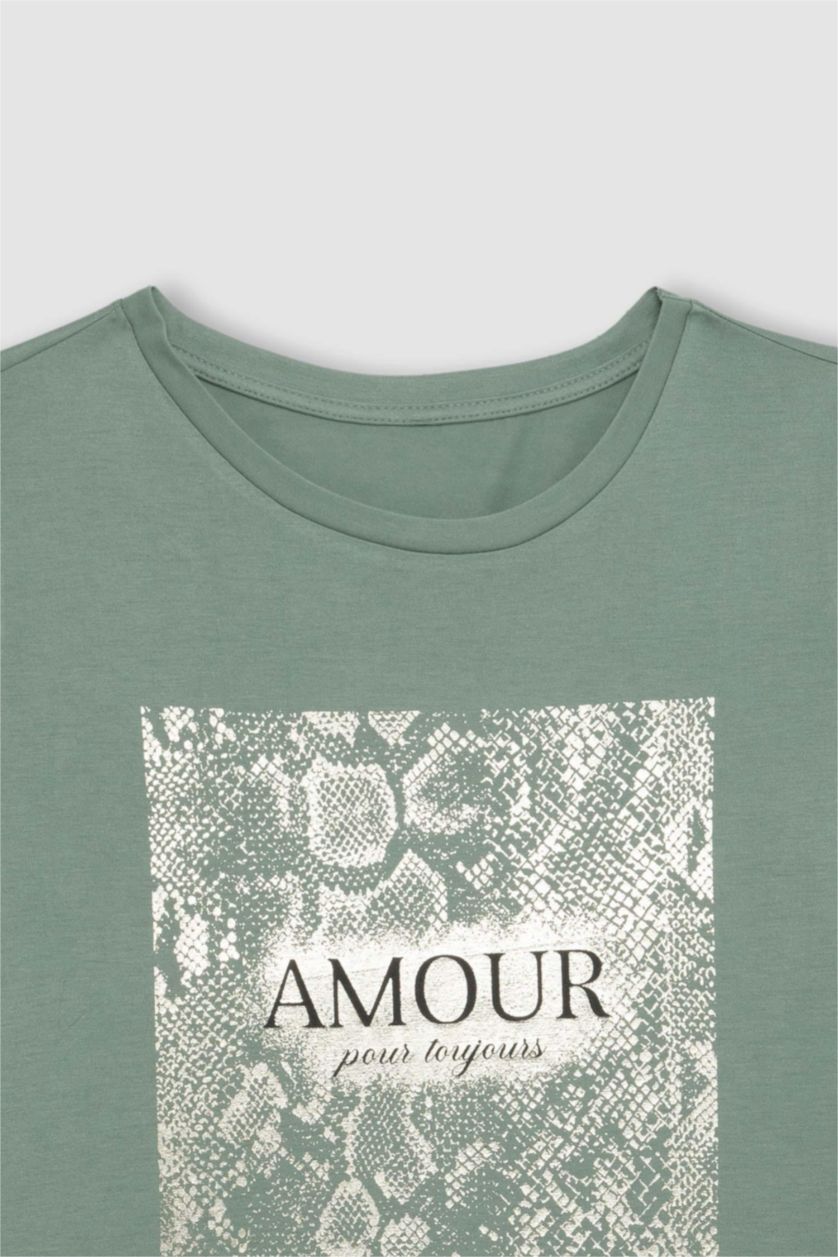 FEMME Vert Clair T-Shirt à Manches Courtes Col Ras Du Cou