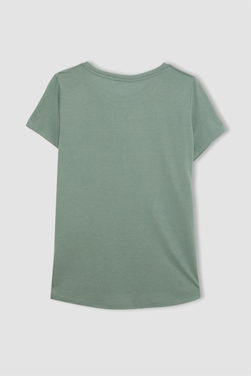 FEMME Vert Clair T-Shirt à Manches Courtes Col Ras Du Cou