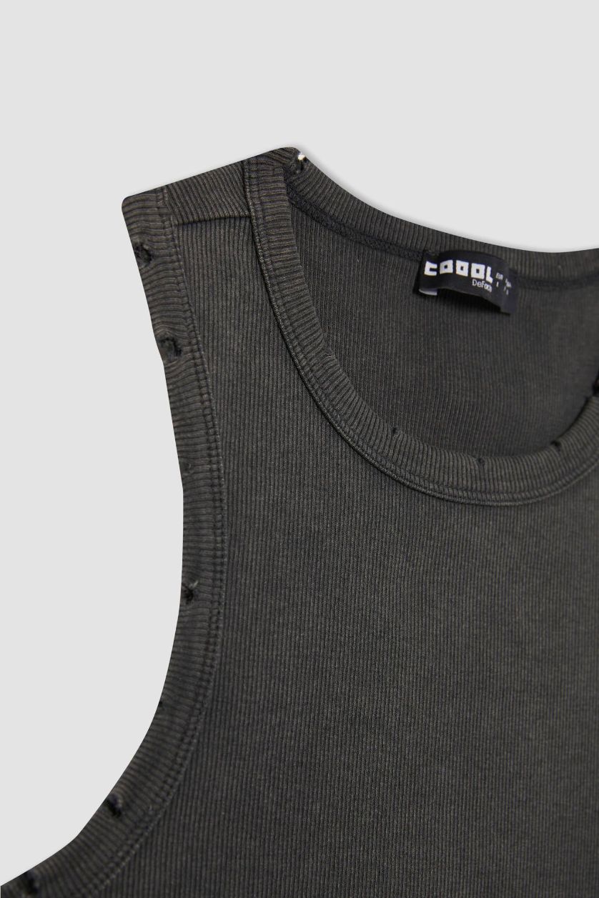 Kadın Antrasit Coool Fitted Fitilli Kaşkorse Yıkamalı Soluk Efektli Atlet