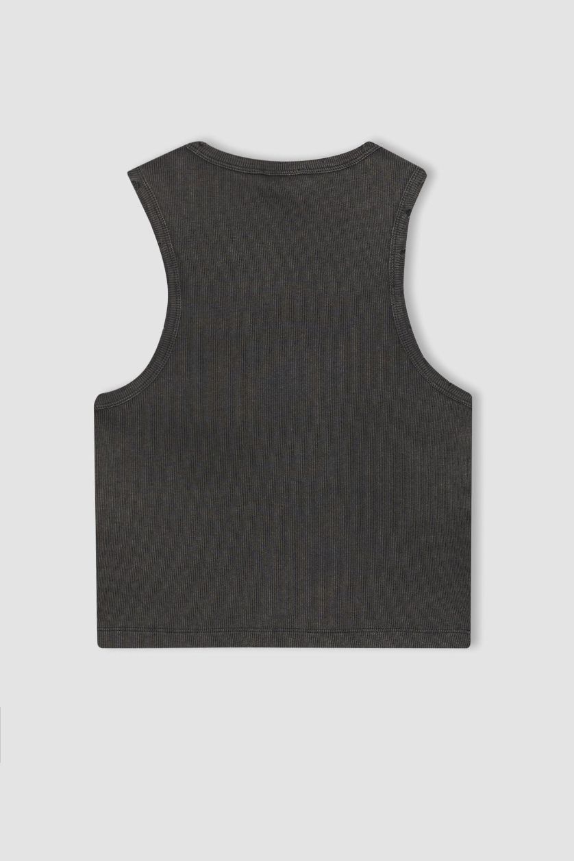 Kadın Antrasit Coool Fitted Fitilli Kaşkorse Yıkamalı Soluk Efektli Atlet