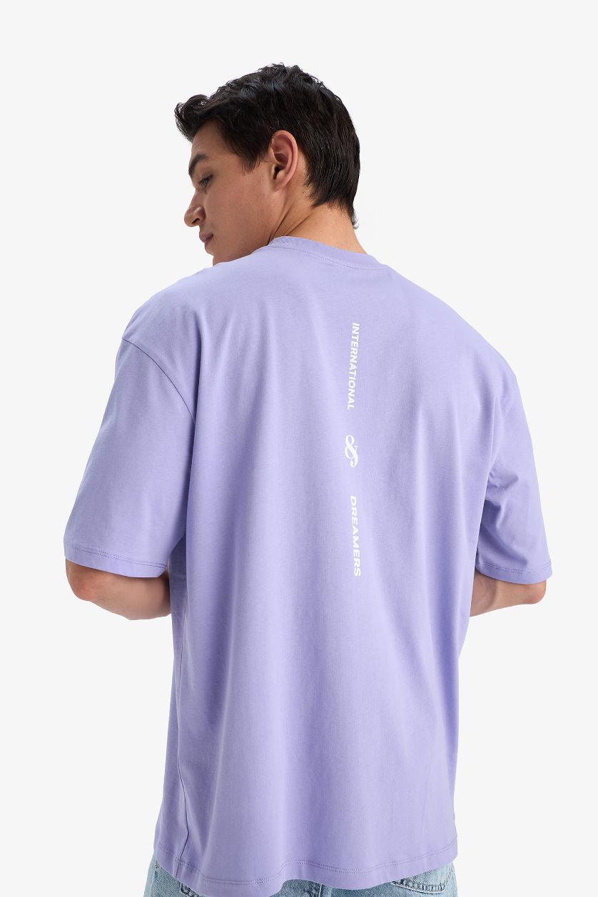 MAN Lilac Oversize Fit Crew Neck Back Printed Short Sleeve T-Shirt