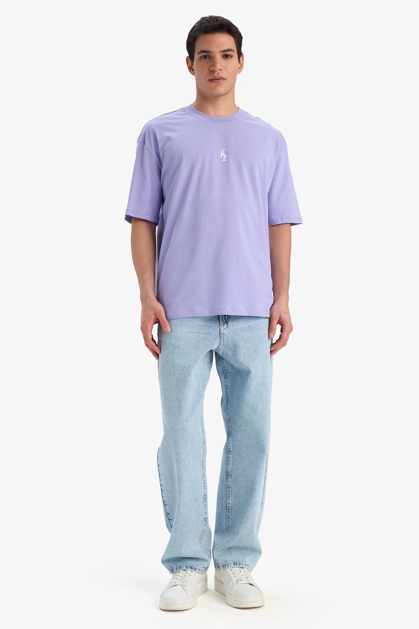MAN Lilac Oversize Fit Crew Neck Back Printed Short Sleeve T-Shirt