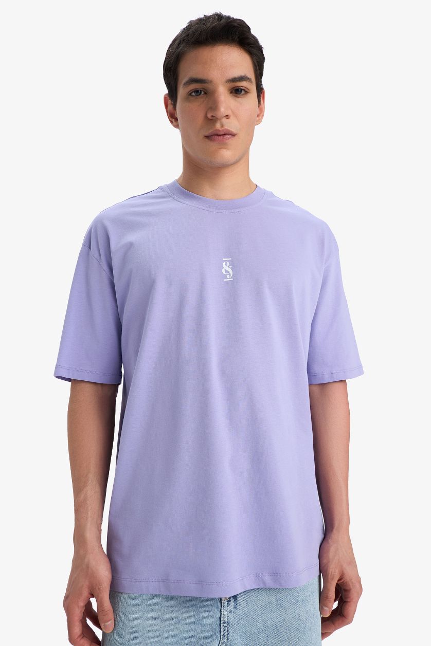 MAN Lilac Oversize Fit Crew Neck Back Printed Short Sleeve T-Shirt